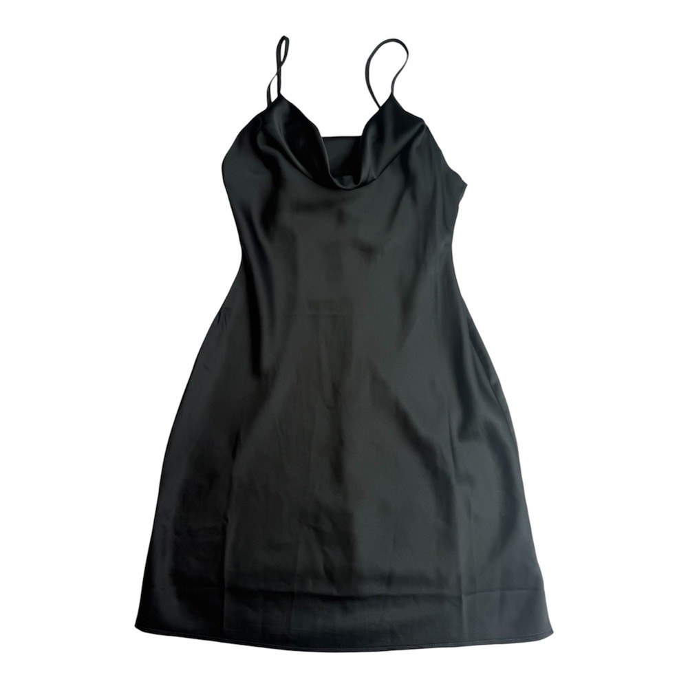 Urban Outfitters Black Satin Cowl Neck Slip Mini Dress XS Adjustable Straps